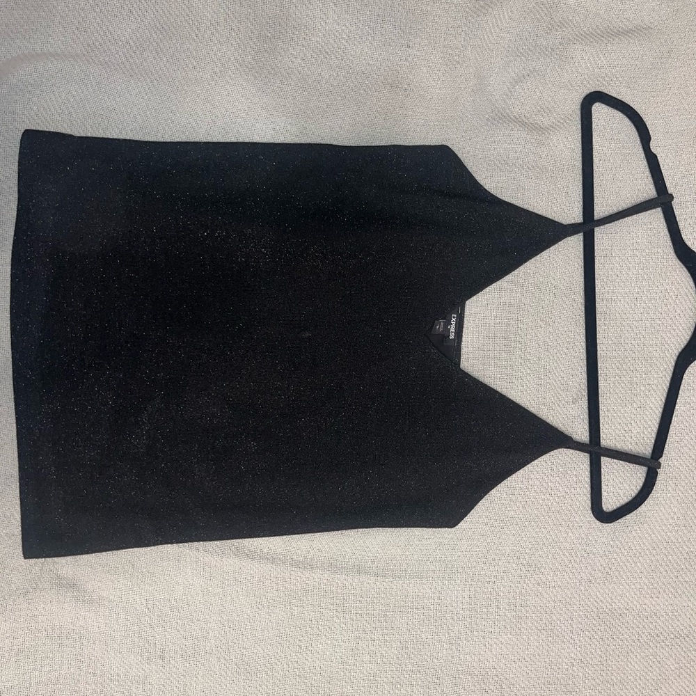 Express Black Glittery V-Neck Top